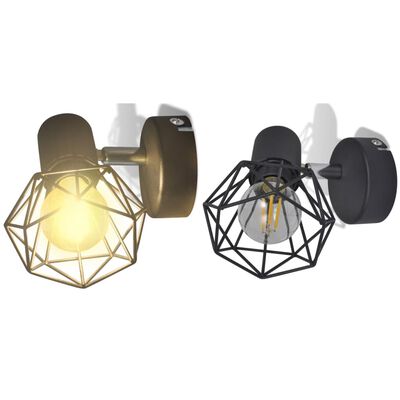 2 čierne nástenné lampy s LED žiarovkou, industriálny štýl, drôtené