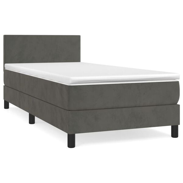 vidaXL Posteľn&yacute; r&aacute;m boxspring s matracom tmavosiv&yacute; 90x200 cm zamat