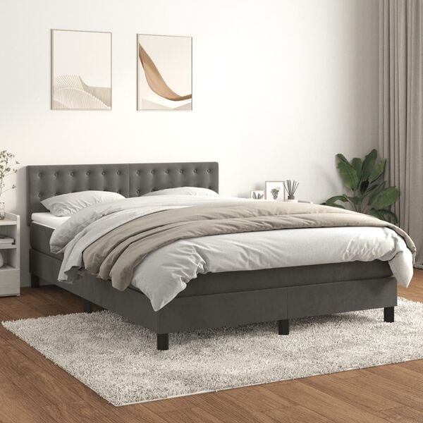 vidaXL Posteľn&yacute; r&aacute;m boxspring s matracom tmavosiv&yacute; 140x200 cm zamat
