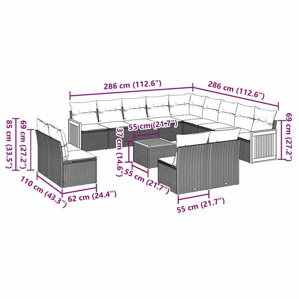 vidaXL 14-dielna z&aacute;hradn&aacute; s&uacute;prava pohoviek s vank&uacute;&scaron;mi čierna polyratan