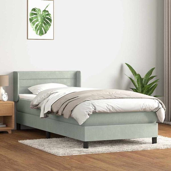 vidaXL Posteľn&yacute; r&aacute;m boxspring s matracom Svetlosiv&aacute; 80x210 cm zamat