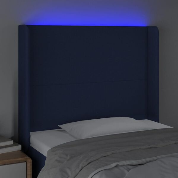 vidaXL Čelo postele s LED modr&eacute; 83x16x118/128 cm l&aacute;tka