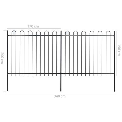 vidaXL Záhradný plot s oblúkovým zakončením, oceľ 3,4x1,5 m, čierny