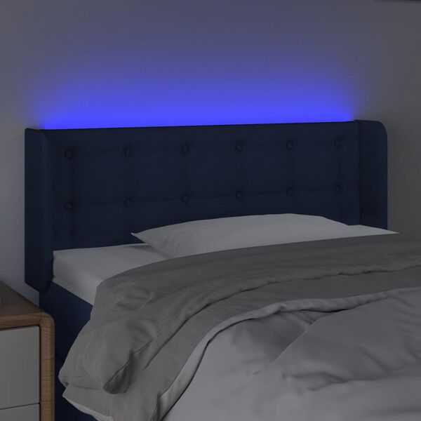 vidaXL Čelo postele s LED modré 93x16x78/88 cm látka