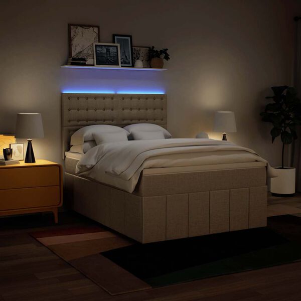 vidaXL Boxspring posteľ s matracom kr&eacute;mov&yacute; 140x190 cm l&aacute;tka