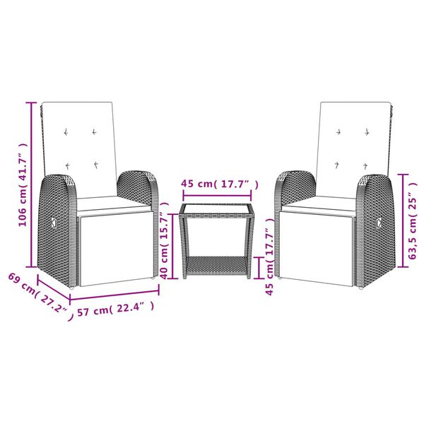 vidaXL 3-dielna z&aacute;hradn&aacute; jed&aacute;lensk&aacute; sada s podložkami siv&aacute; polyratan