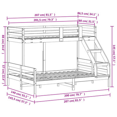 vidaXL Poschodová posteľ 80x200/140x200 cm masívna borovica