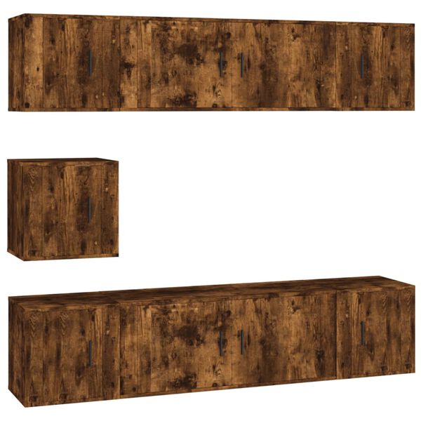 vidaXL 7-dielna s&uacute;prava TV skriniek dymov&yacute; dub spracovan&eacute; drevo