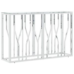 vidaXL Konzolov&yacute; stol&iacute;k strieborn&yacute; 110x30x70cm nehrdzavej&uacute;ca oceľ sklo
