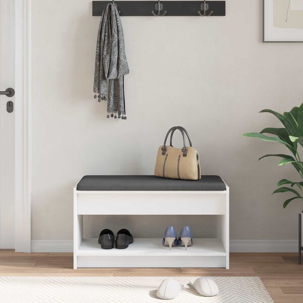 vidaXL Predsieňov&aacute; lavica s vank&uacute;&scaron;om s poličkou Biely 83 x 38 x 45 cm