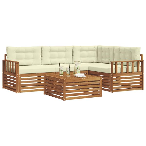 vidaXL Z&aacute;hradn&aacute; s&uacute;prava gaučov s vank&uacute;&scaron;om 5 pcs Pr&iacute;rodn&aacute; a kr&eacute;mov&aacute;