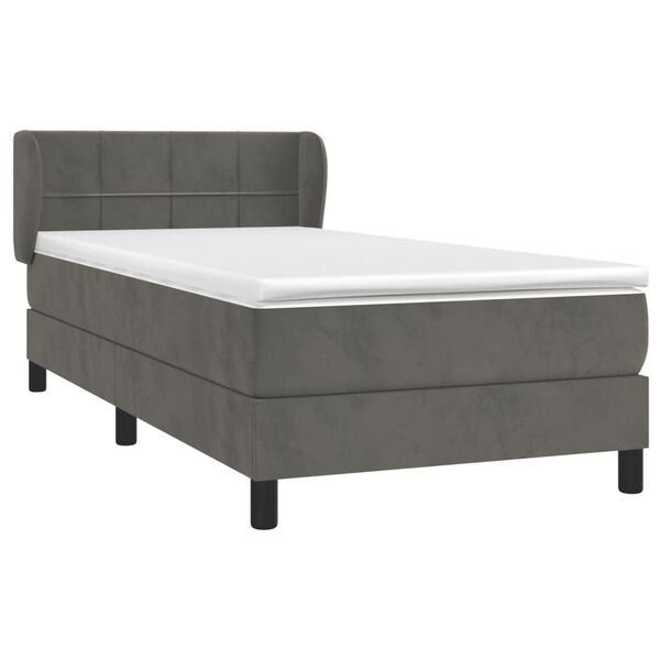 vidaXL Posteľn&yacute; r&aacute;m boxspring s matracom tmavosiv&yacute; 100x200 cm zamat