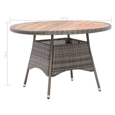 vidaXL Záhradný stôl, sivý 115x74 cm, polyratan a akáciové drevo