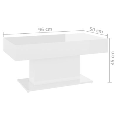 vidaXL Konferenčný stolík lesklý biely 96x50x45 cm drevotrieska
