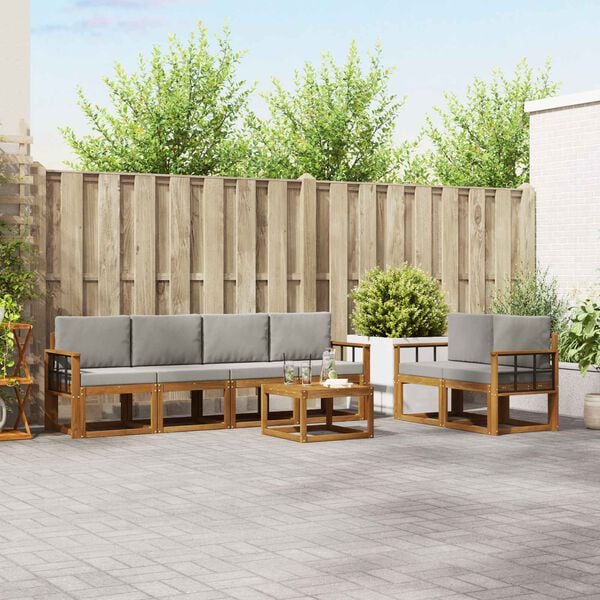 vidaXL Z&aacute;hradn&aacute; s&uacute;prava gaučov s vank&uacute;&scaron;om 7 pcs Pr&iacute;rodn&aacute; a svetlosiv&aacute;