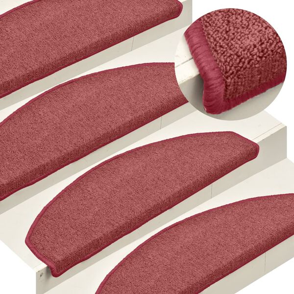 vidaXL Schodové rohože 15 ks 65x24x4 cm bordové, polkruhové, veľké