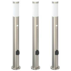 vidaXL Stĺpikov&eacute; svetl&aacute; so senzorom a z&aacute;suvkou 3 ks 80 cm nehrdzavej&uacute;ca oceľ IP44