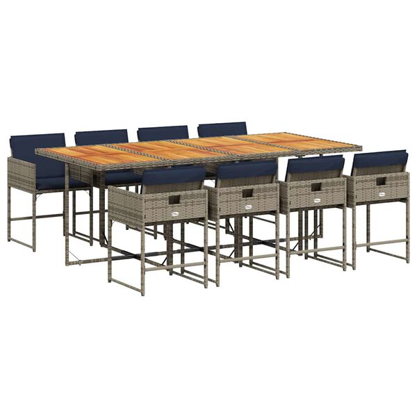 vidaXL 9-dielna z&aacute;hradn&aacute; jed&aacute;lensk&aacute; sada s podložkami siv&aacute; polyratan