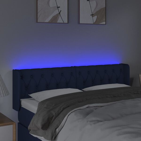 vidaXL Čelo postele s LED modr&eacute; 163x16x78/88 cm l&aacute;tka