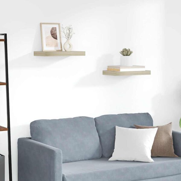 vidaXL Pl&aacute;vaj&uacute;ce n&aacute;stenn&eacute; police 2 ks, dubov&eacute; 40x23x3,8 cm, MDF