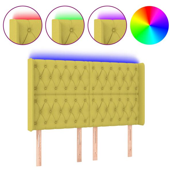 vidaXL Čelo postele s LED zelen&eacute; 147x16x118/128 cm l&aacute;tka