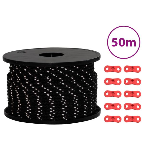 vidaXL Stanové lano s reflexnými pásikmi a napinákmi 50 m 5 mm