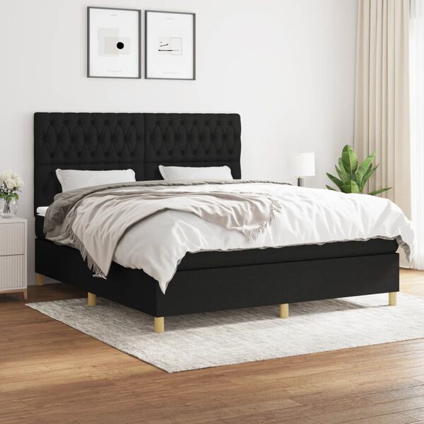 vidaXL Posteľn&yacute; r&aacute;m boxspring s matracom čierny 180x200 cm l&aacute;tka