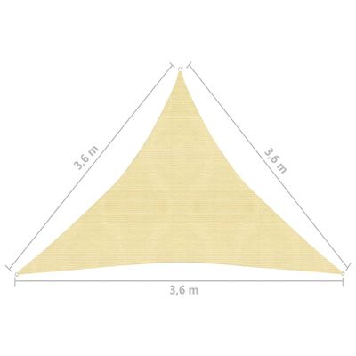 vidaXL Slnečná plachta z HDPE, trojuholníková, 3.6x3.6x3.6 m, krémová