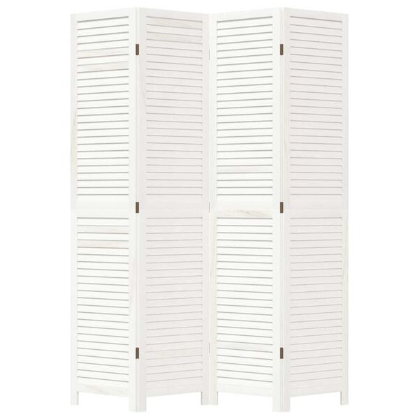 vidaXL Parav&aacute;n 4 panely biely mas&iacute;vne drevo paulovnie