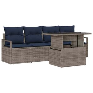 vidaXL S&uacute;prava z&aacute;hradn&yacute;ch pohoviek s &uacute;ložiskom 5 pcs Siv&aacute; polyratan