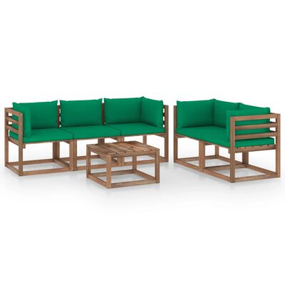 vidaXL 6-dielna záhradná sedacia súprava, zelené podložky