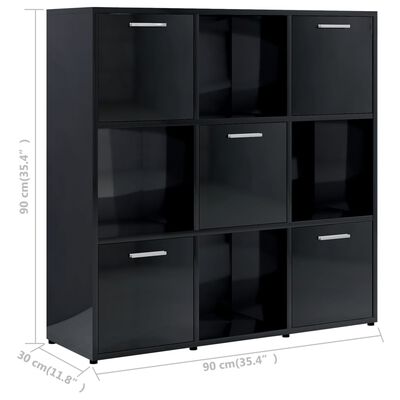 vidaXL Knižnica, lesklá čierna 90x30x90 cm, kompozitné drevo