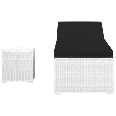 vidaXL Záhradné ležadlo s vankúšom a čajovým stolíkom biele polyratanové