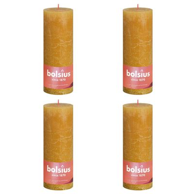 Bolsius Rustikálne valcové sviečky Shine 4 ks 190x68 mm, medovo žlté