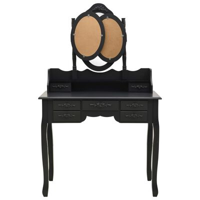 vidaXL Toaletný stolík so stoličkou a 3-dielnym zrkadlom čierny