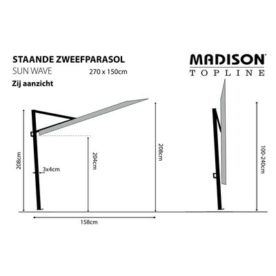Madison Slnečník na balkón Sun Wave 270x150 cm, sivý PAC3P014