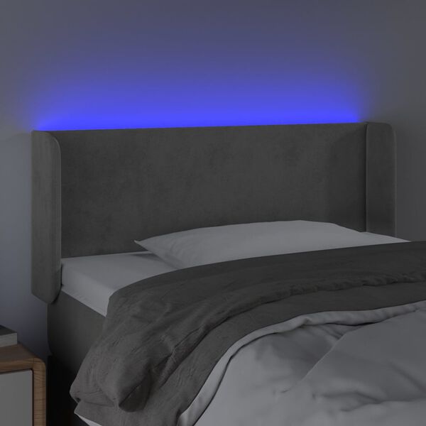 vidaXL Čelo postele s LED bledosiv&eacute; 83x16x78/88 cm zamat