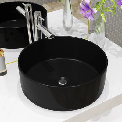 vidaXL Okrúhle keramické umývadlo, čierne, 40x15 cm
