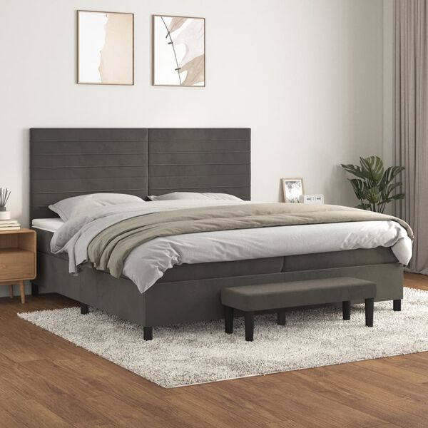 vidaXL Posteľn&yacute; r&aacute;m boxspring s matracom tmavosiv&yacute; 200x200 cm zamat