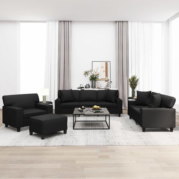 vidaXL 4-dielna sedacia s&uacute;prava s vank&uacute;&scaron;mi čierna umel&aacute; koža