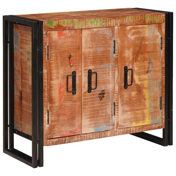 vidaXL Bokov&aacute; skriňa s dverami Hned&aacute; Mas&iacute;vne zrecyklovan&eacute; drevo a kov