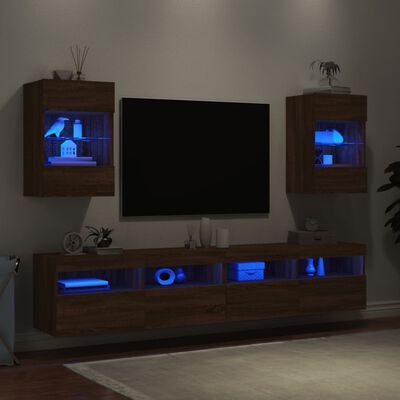vidaXL TV nástenné skrinky s LED svetlami 2 ks hnedý dub 40x30x60,5cm