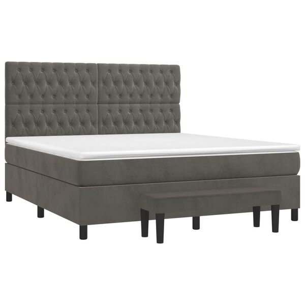 vidaXL Posteľn&yacute; r&aacute;m boxspring s matracom tmavosiv&yacute; 180x200 cm zamat
