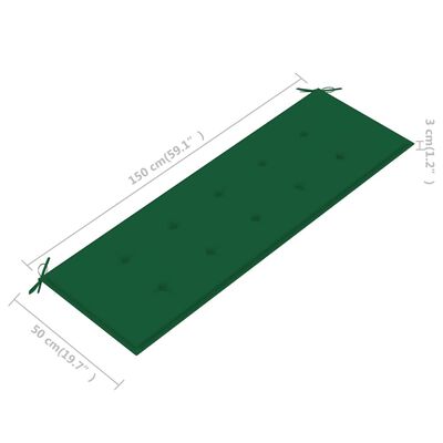 vidaXL Záhradná lavička so zelenou podložkou 150 cm tíkový masív