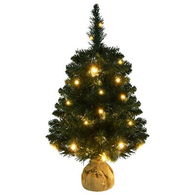 vidaXL Osvetlený umelý vianočný stromček+stojan, zelený 60 cm, PVC