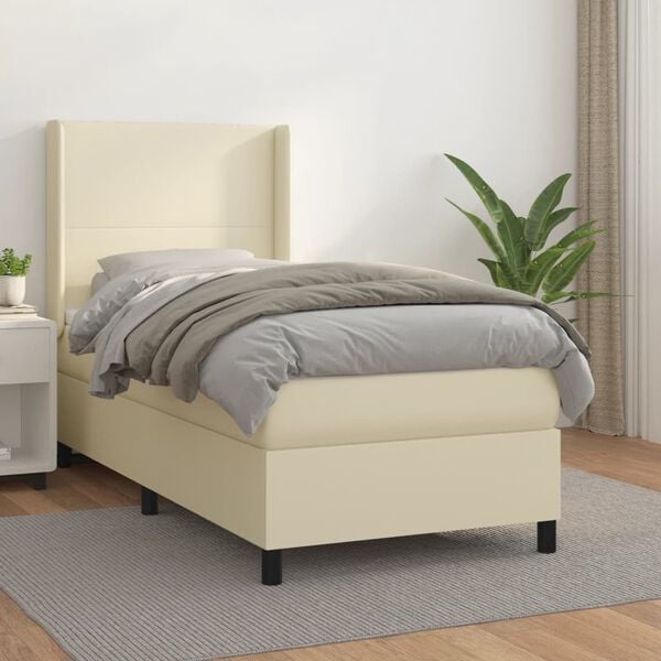 vidaXL Boxspring posteľ s matracom kr&eacute;mov&aacute; 80x200 cm umel&aacute; koža