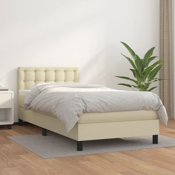 vidaXL Boxspring posteľ s matracom kr&eacute;mov&aacute; 90x190 cm umel&aacute; koža
