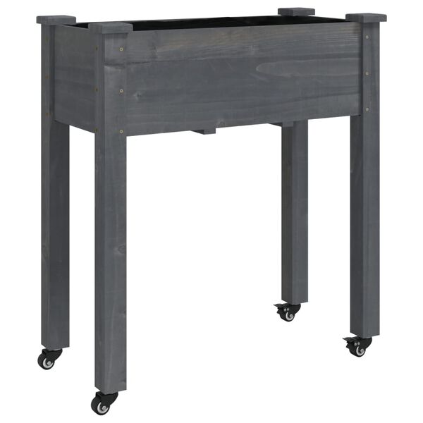 vidaXL Kvetin&aacute;č s kolieskami a vložkou, siv&yacute; 71x37x80cm, jedľov&yacute; mas&iacute;v