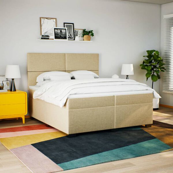 vidaXL Boxspring posteľ s matracom kr&eacute;mov&aacute; 200x200 cm l&aacute;tka