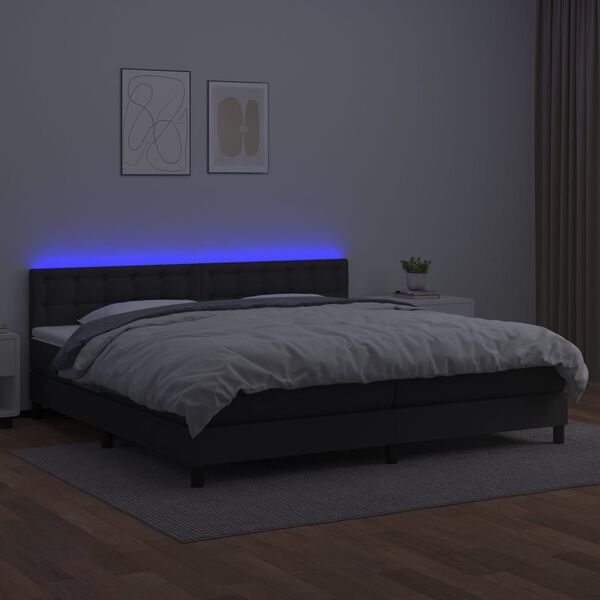 vidaXL Boxspring posteľ s matracom a LED čierna 200x200 cm umel&aacute; koža